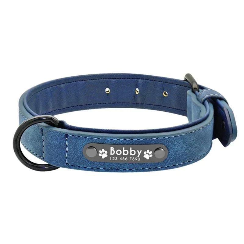 Personalized Premium Leather Dog Collar & Leash /Engraved Nameplate - Petpet-Park